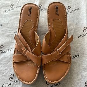 BORN | Brown Velcro Strap Wedge Sandal Size 11